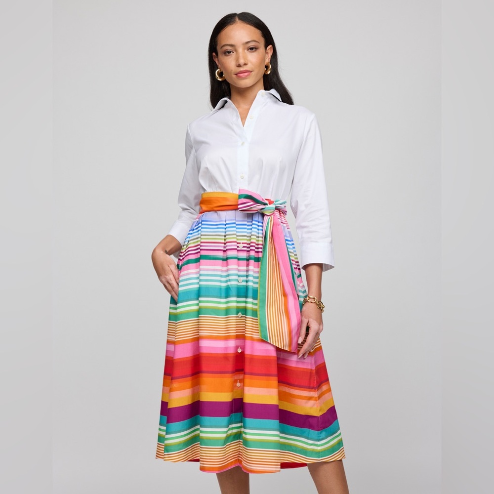 Hinson Wu Robin 3/4 Sleeve Ombré Multistripe Dress, NWT $400MSRP (S 20” Pit2Pit)
